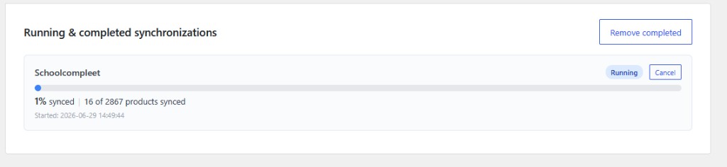 Webshoptiger Catalog Sync live progress bar during an active synchronization